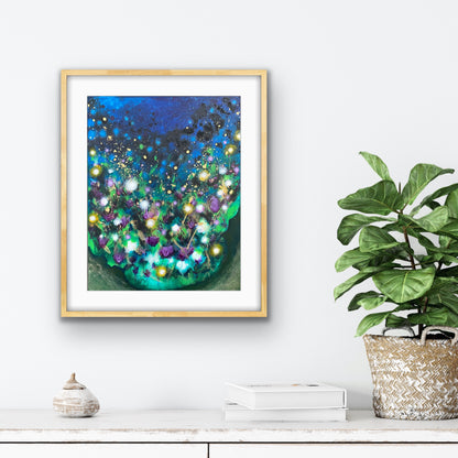 "Enchanted Moonlit Garden" Fine Art Print on Paper